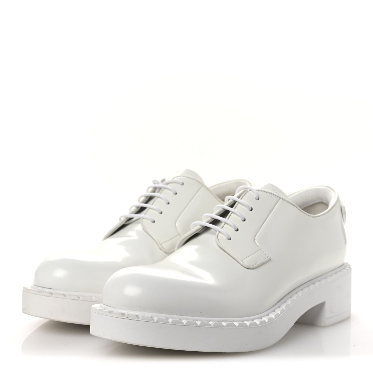 Spazzolato Calzature Donna Triangle Logo 50mm Derby Loafers 36.5 White