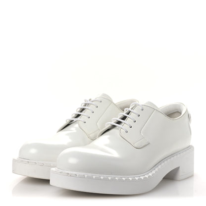Prada Spazzolato Calzature Donna Triangle Logo 50mm Derby Loafers 36.5 White 4 of 11