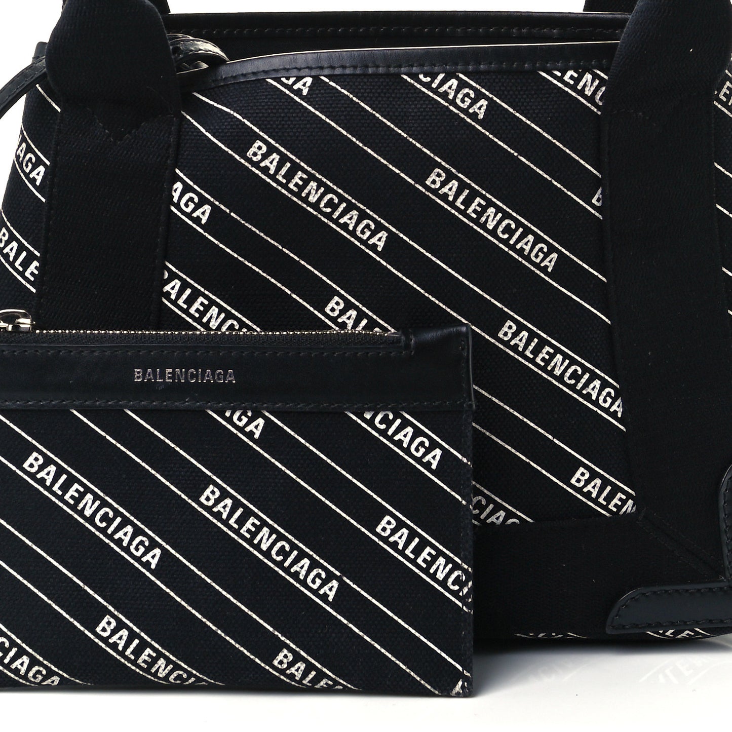 Cotton Canvas Calfskin Logo Print Navy Cabas XS Black White