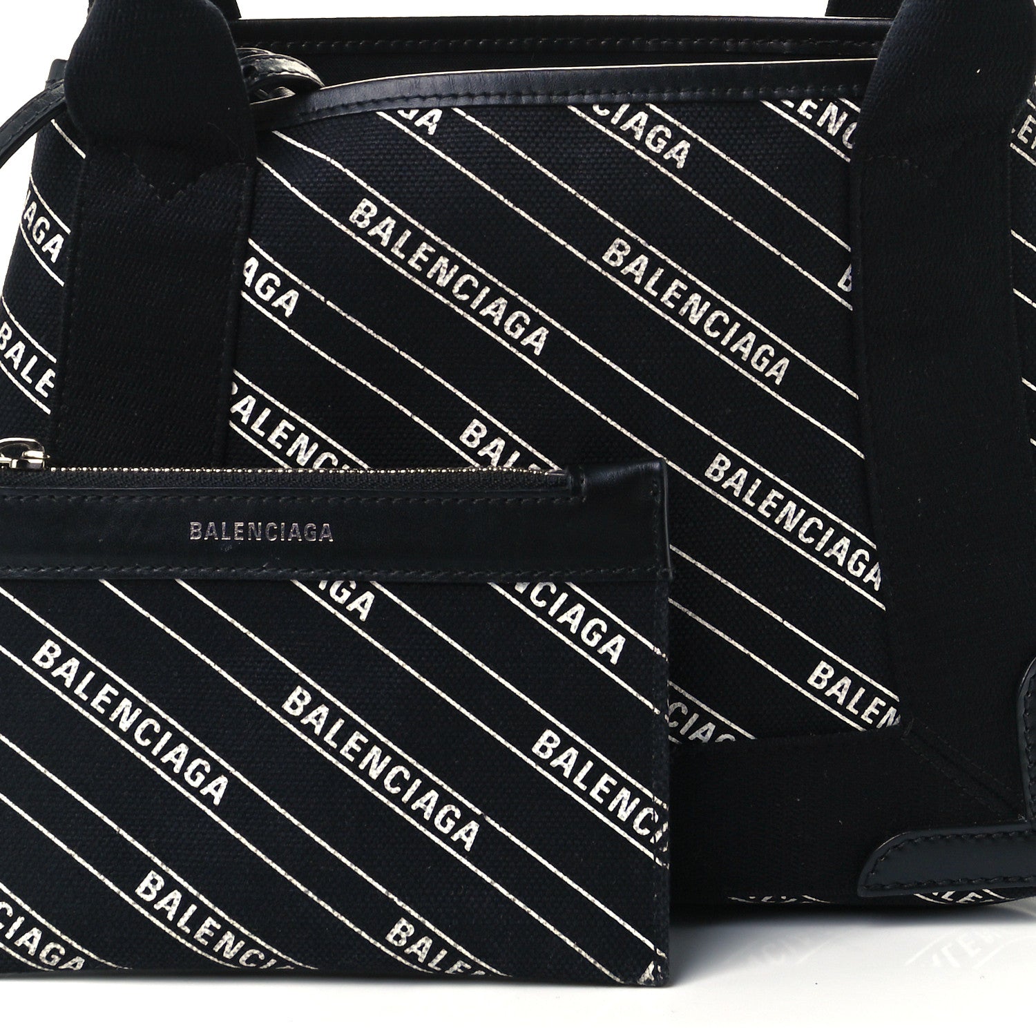 Balenciaga Cotton Canvas Calfskin Logo Print Navy Cabas XS Black White 9 of 11
