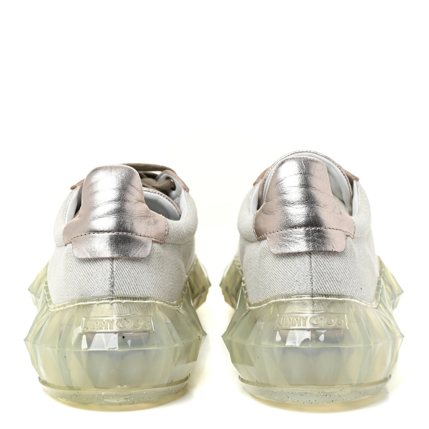 Metallic Calfskin Womens Diamond F Low Top Sneaker 37 White Gold