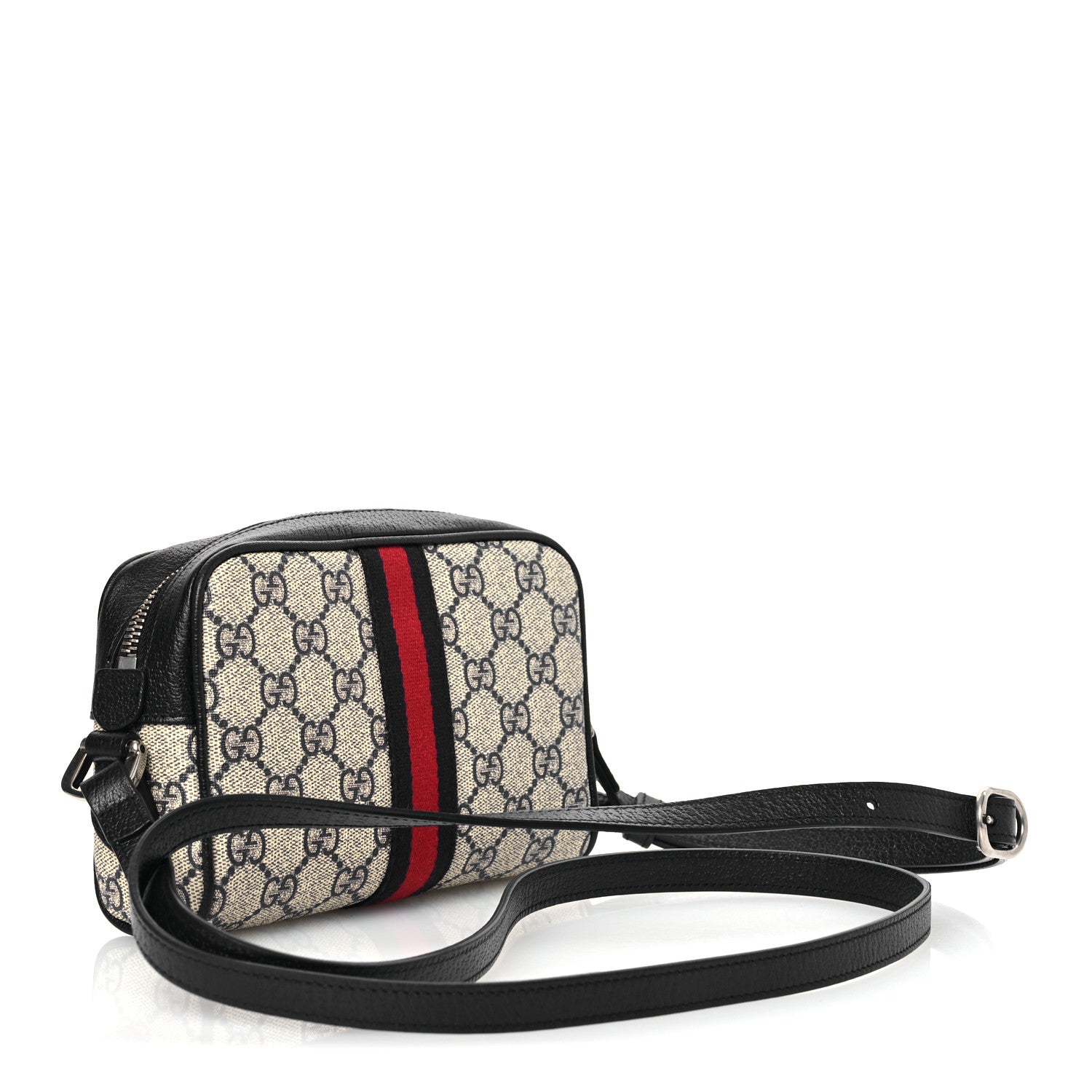 Gucci GG Supreme Monogram Textured Dollar Calfskin Web Mini Ophidia Shoulder Bag Beige Blue 3 of 11