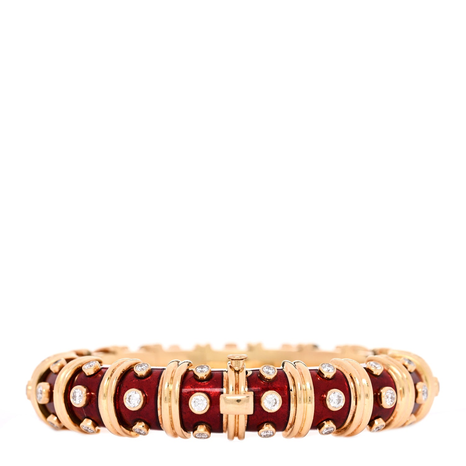 Tiffany 18K Yellow Gold Enamel Diamond Schlumberger Bracelet Red 1 of 3