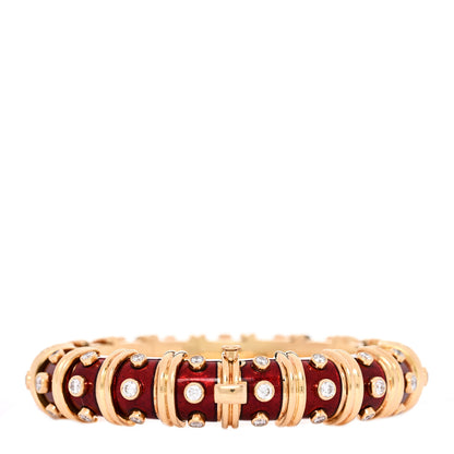 Tiffany 18K Yellow Gold Enamel Diamond Schlumberger Bracelet Red 1 of 3