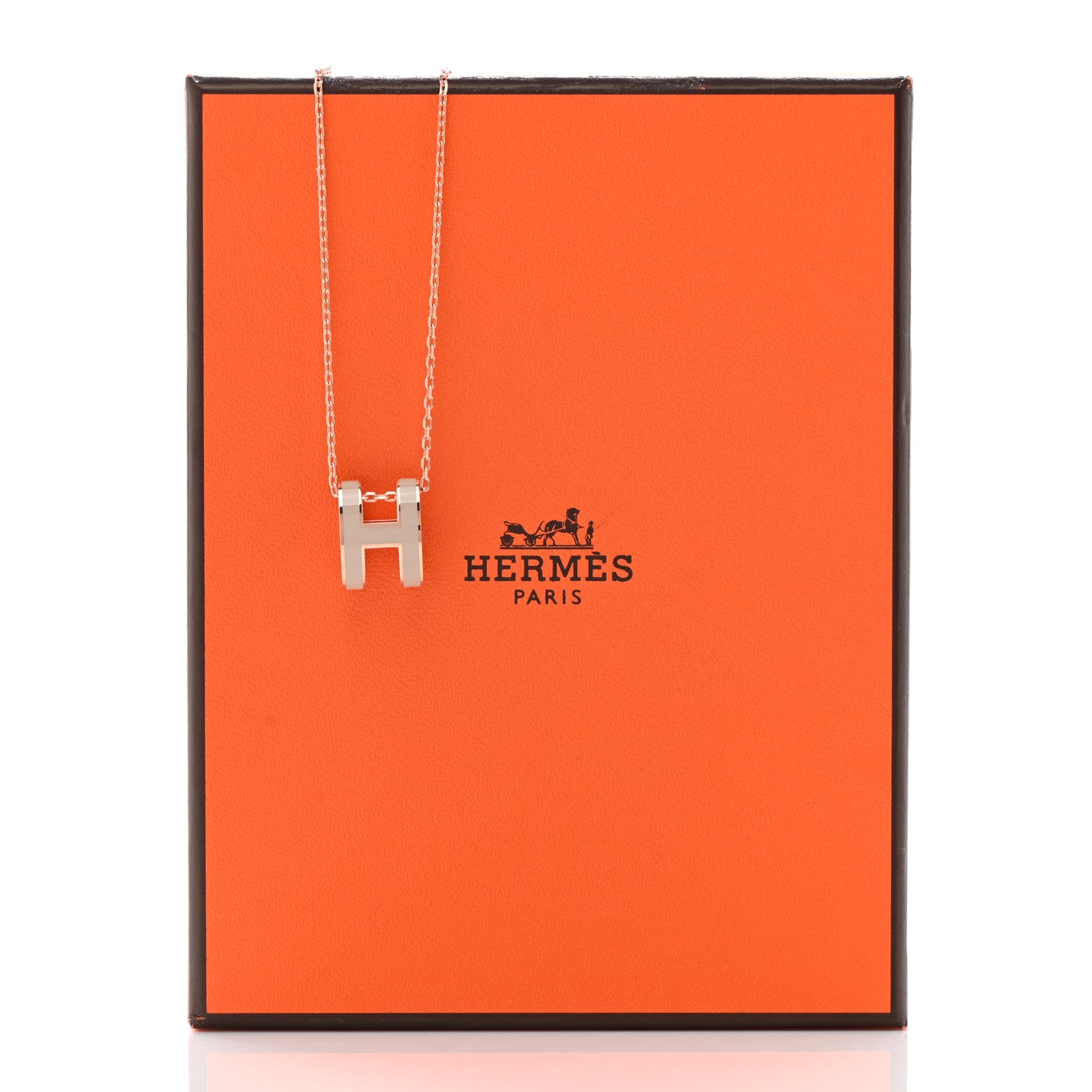 Hermes Lacquered Rose Gold Pop H Pendant Necklace Marron Glace 7 of 7