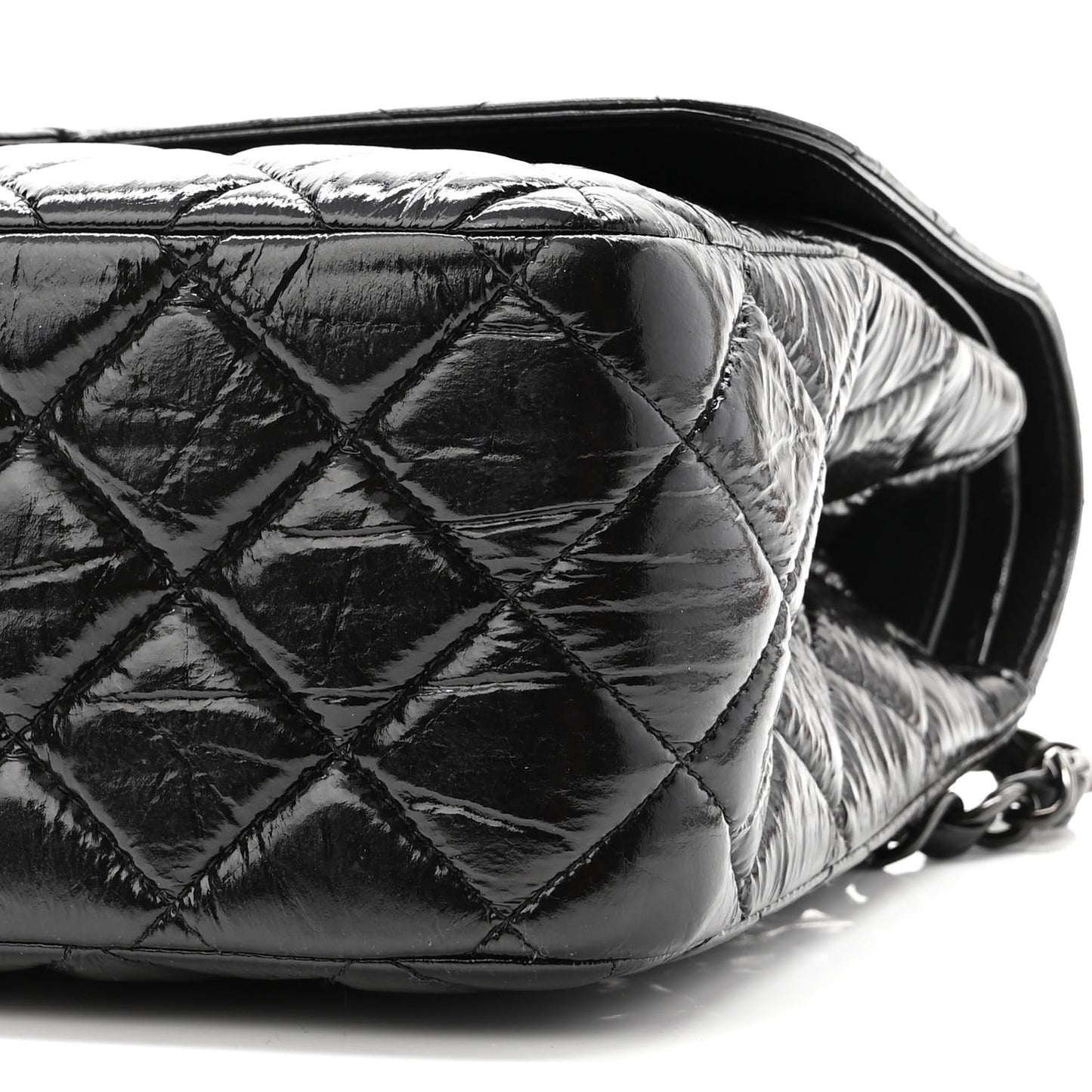 Shiny Distressed Calfskin Quilted Jumbo Double Flap So Black