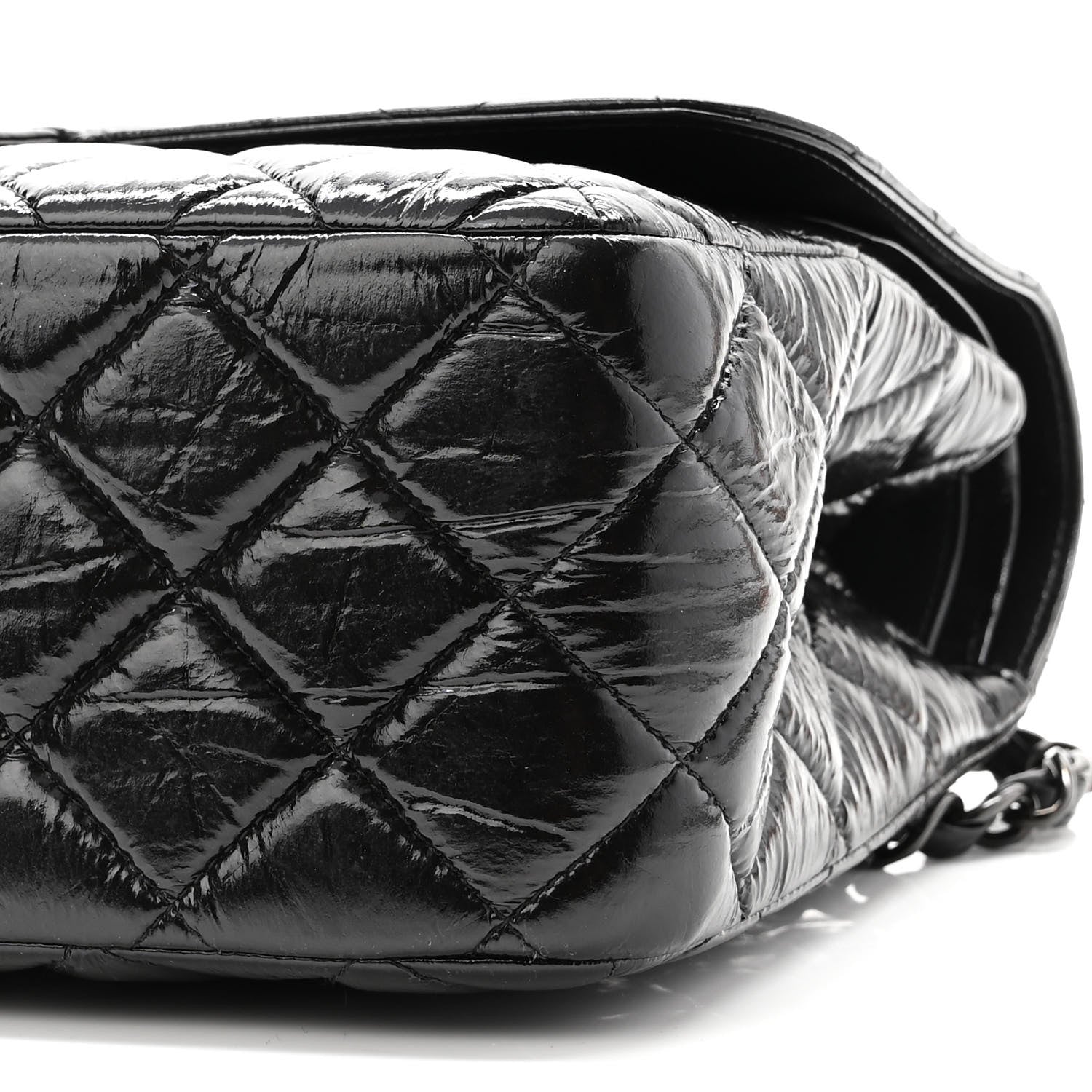 Chanel Shiny Distressed Calfskin Quilted Jumbo Double Flap So Black 10 of 10