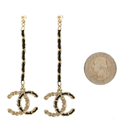 Chanel Lambskin Enamel Metal Chain French New Wave CC Drop Earrings Black Gold 2 of 4