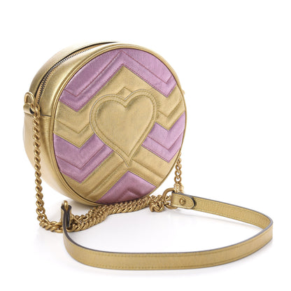 Gucci Metallic Calfskin Matelasse Mini GG Marmont Round Shoulder Bag Gold Pink 3 of 10