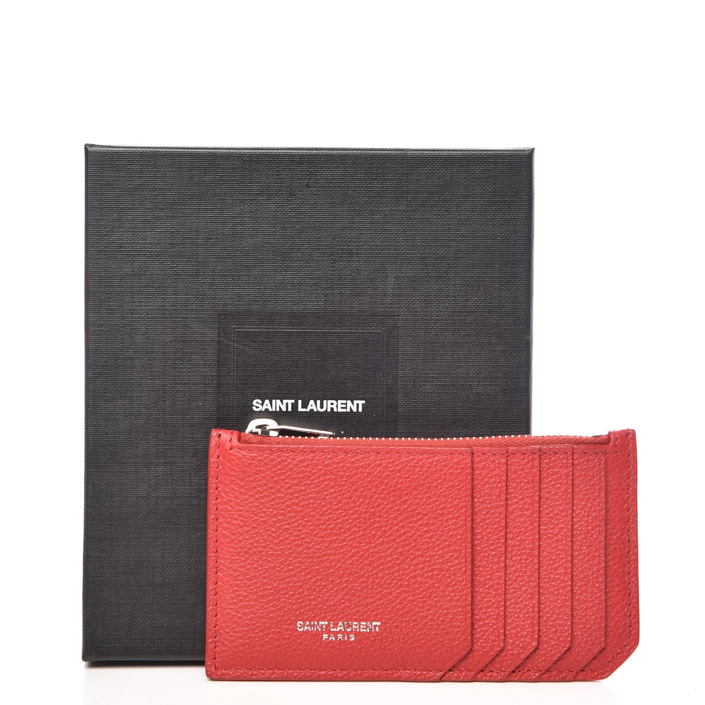 Grained Calfskin 5 Fragments Zip Pouch Card Holder New Red