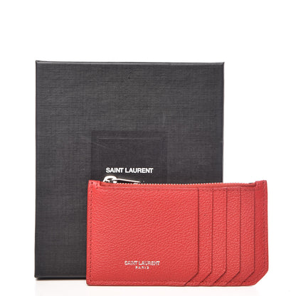 Saint Laurent Grained Calfskin 5 Fragments Zip Pouch Card Holder New Red 8 of 8