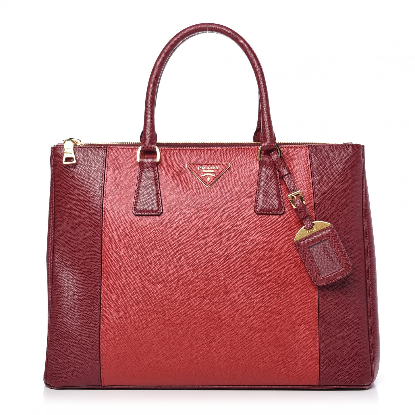 Saffiano Bi-Color Large Galleria Double Zip Tote Cerise Fuoco