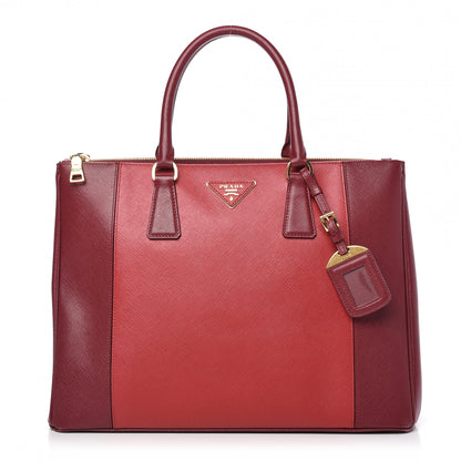 Prada Saffiano Bi-Color Large Galleria Double Zip Tote Cerise Fuoco 1 of 11