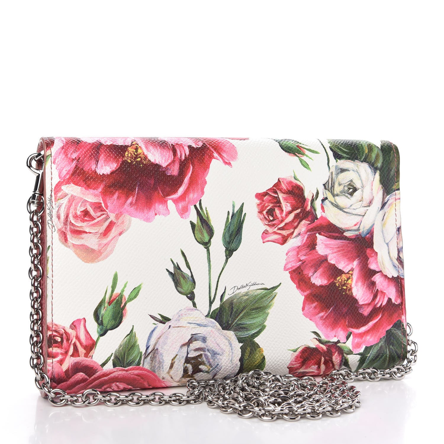Dolce & Gabbana Dauphine Floral Print Wallet On Chain White Pink 3 of 10