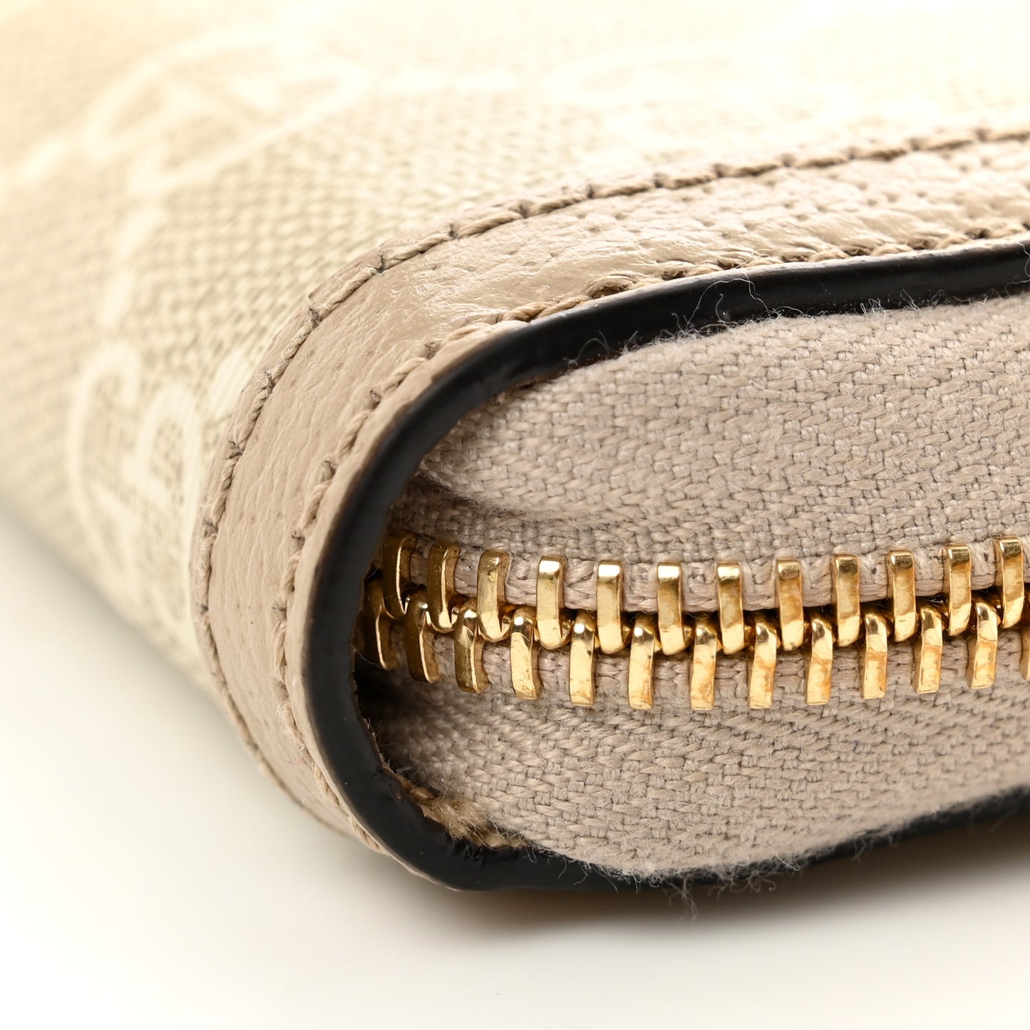 GG Supreme Monogram Textured Dollar Calfskin Web Ophidia Zip Around Wallet Beige Mystic White Oatmeal