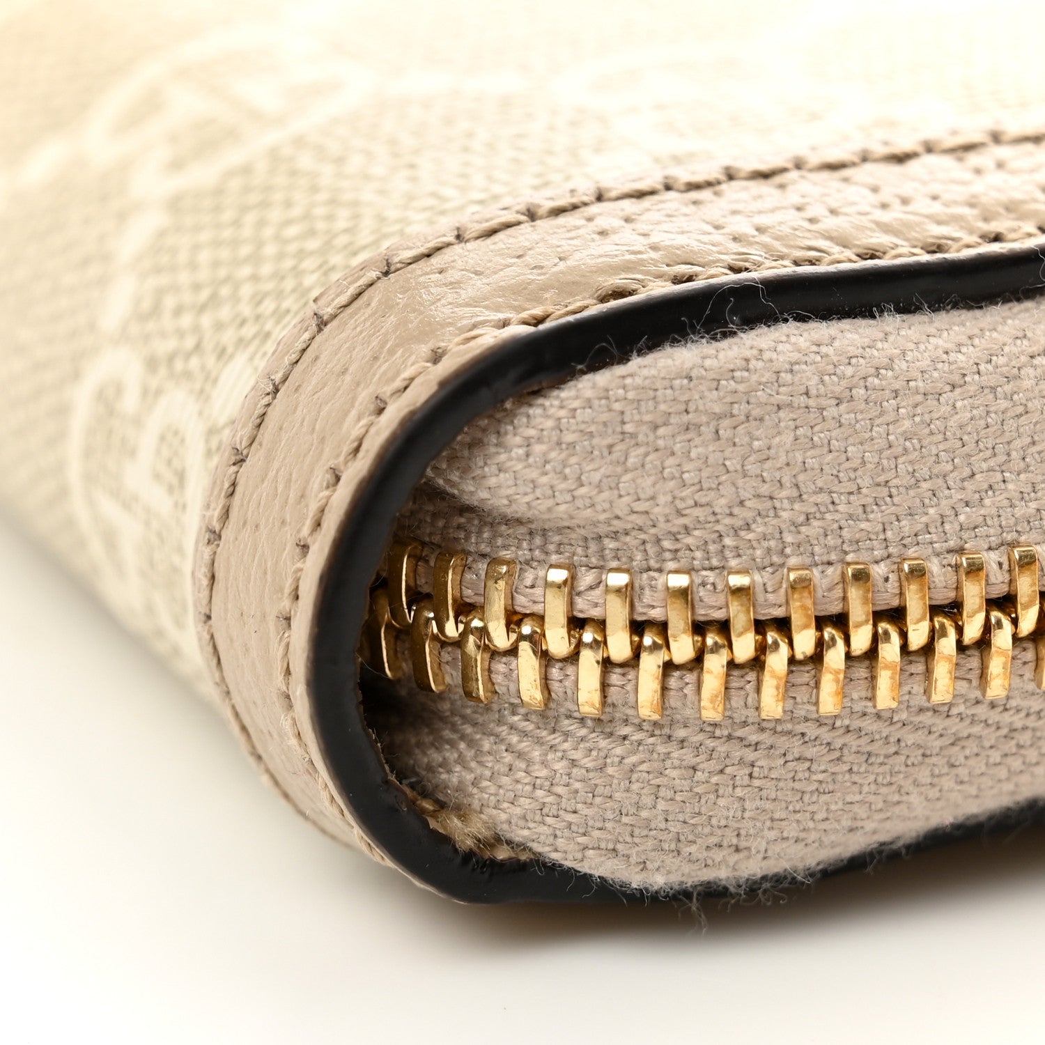 Gucci GG Supreme Monogram Textured Dollar Calfskin Web Ophidia Zip Around Wallet Beige Mystic White Oatmeal 9 of 9