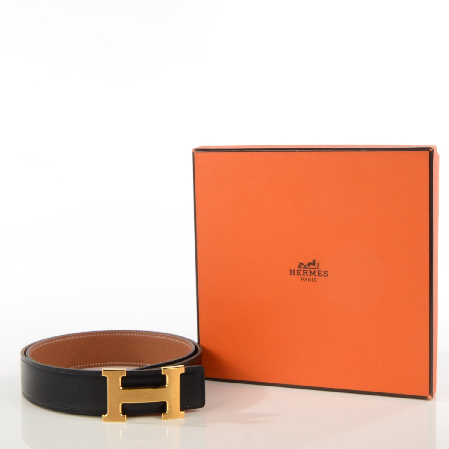 Hermes Box Togo 32mm H Belt 85 Black Gold 4 of 8