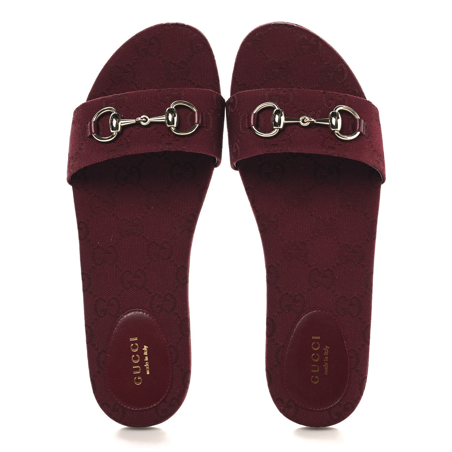 Canvas GG Monogram Horsebit Flat Slide Sandals 40.5 Rosso Ancora