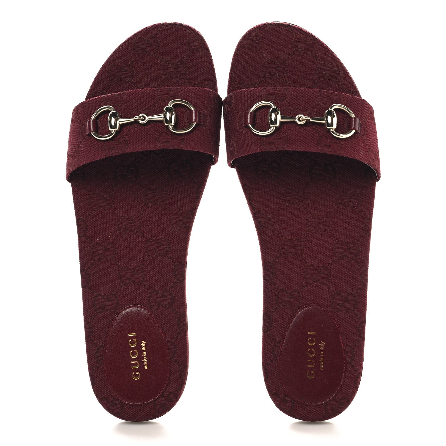 Gucci Canvas GG Monogram Horsebit Flat Slide Sandals 40.5 Rosso Ancora 2 of 10