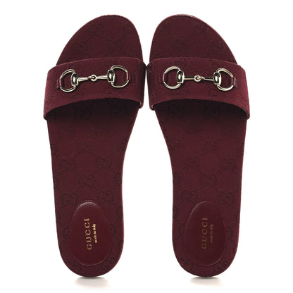 Gucci Canvas GG Monogram Horsebit Flat Slide Sandals 40.5 Rosso Ancora 2 of 10