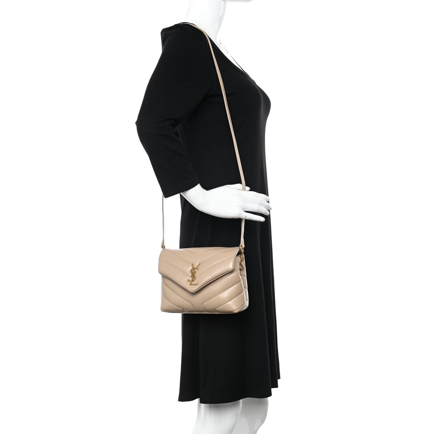 Saint Laurent Calfskin Y Quilted Monogram Toy Loulou Crossbody Bag Dark Beige 2 of 10