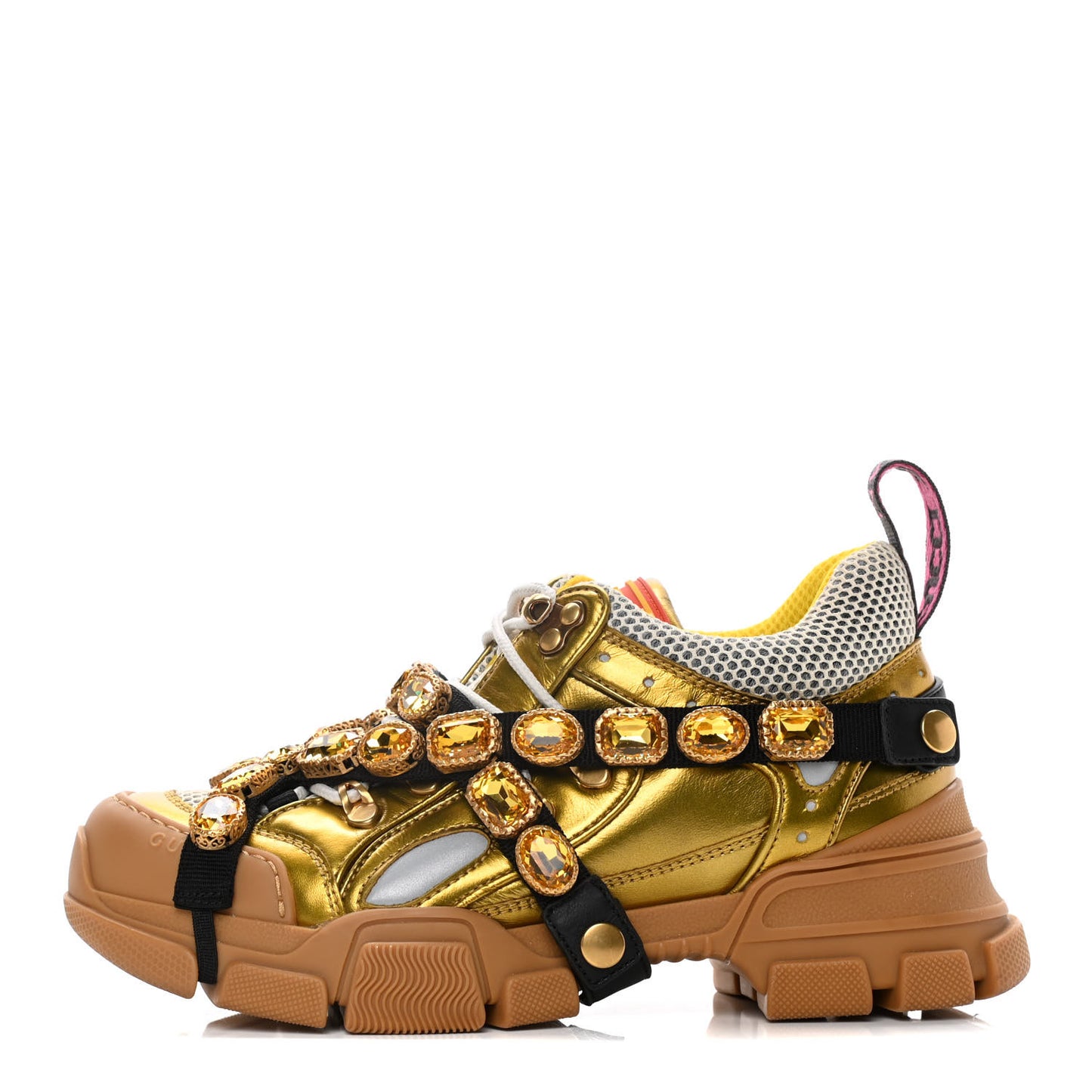 X SEGA Metallic Calfskin Mesh Removable Crystals Womens Flashtrek Sneakers 37 Oro Vecchio Mystic White Silver