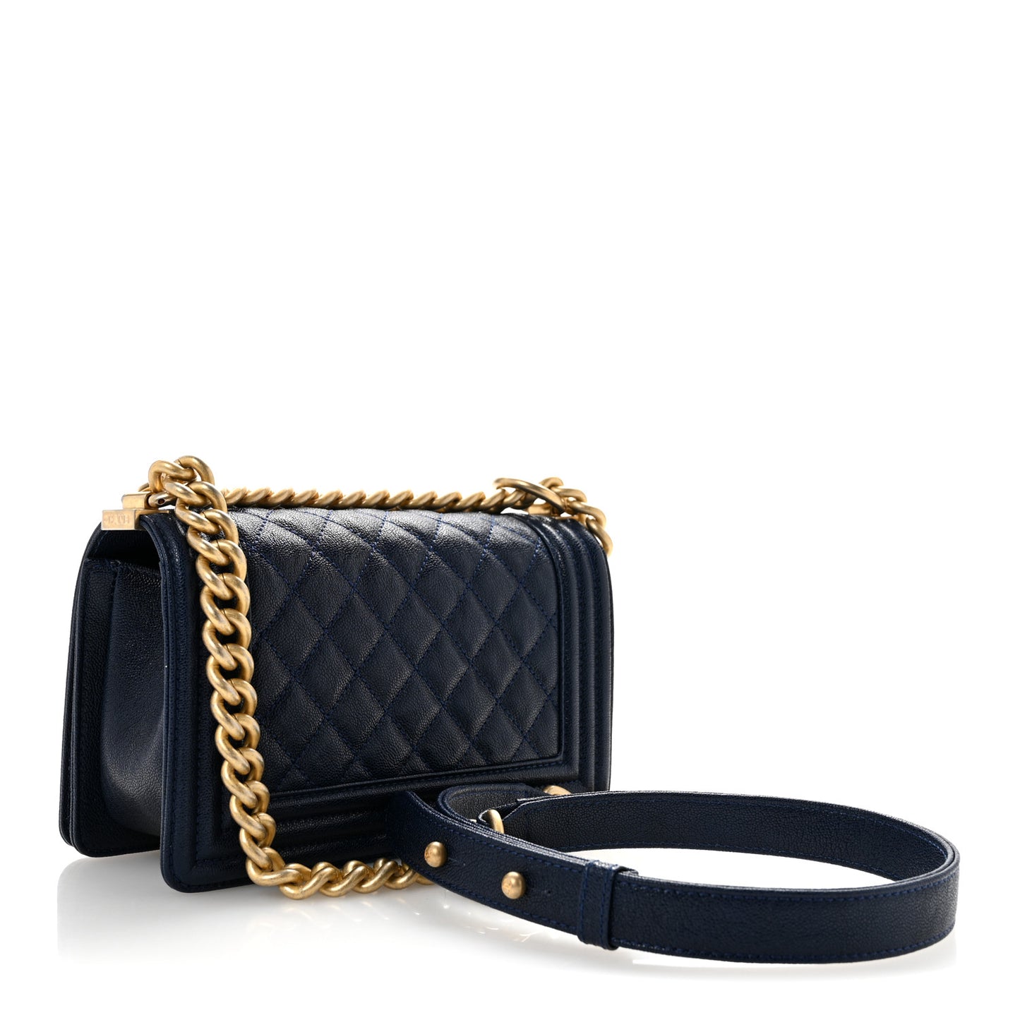 Caviar Quilted Small Boy Flap Navy