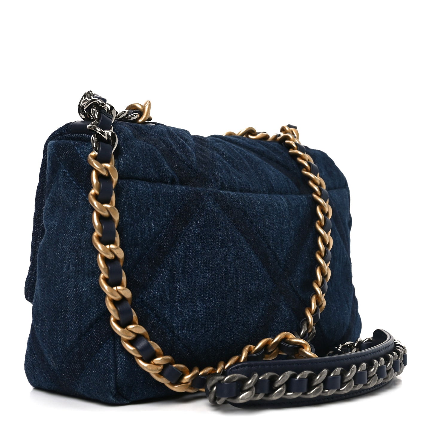 Denim Quilted Medium Chanel 19 Flap Blue Blue