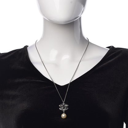 Chanel Enamel CC Pearl Drop Necklace Black Silver 2 of 5