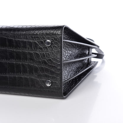 Saint Laurent Calfskin Crocodile Embossed Small Sac de Jour Black 6 of 10