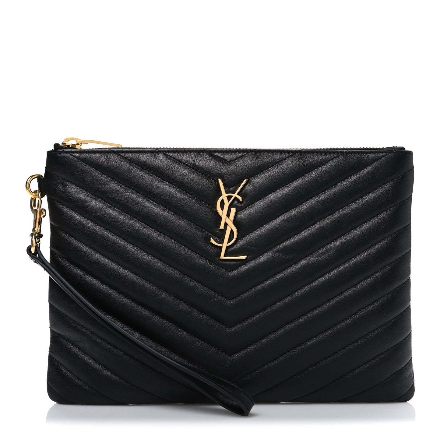 Calfskin Matelasse Chevron Monogram A5 Wristlet Black