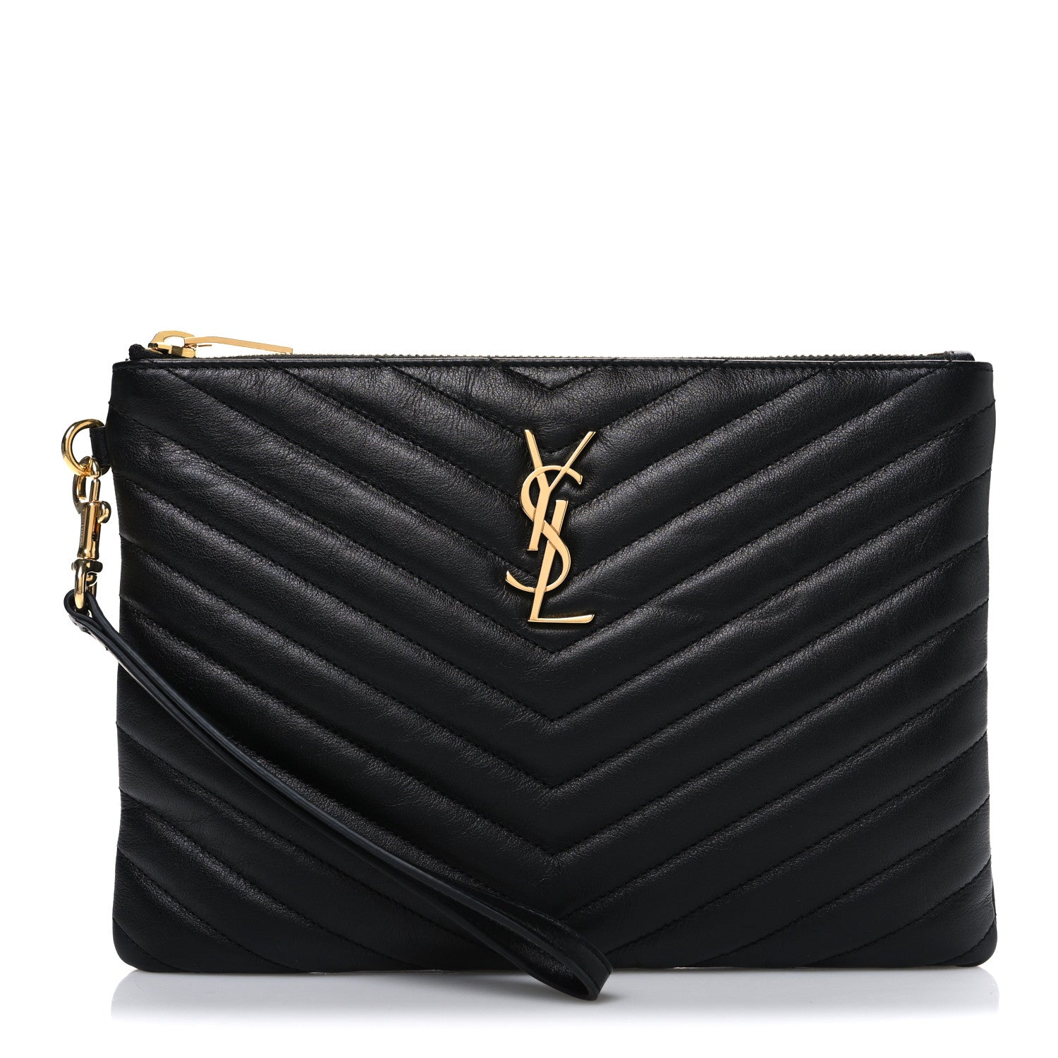 Saint Laurent Calfskin Matelasse Chevron Monogram A5 Wristlet Black 1 of 7