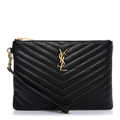 Saint Laurent Calfskin Matelasse Chevron Monogram A5 Wristlet Black 1 of 7