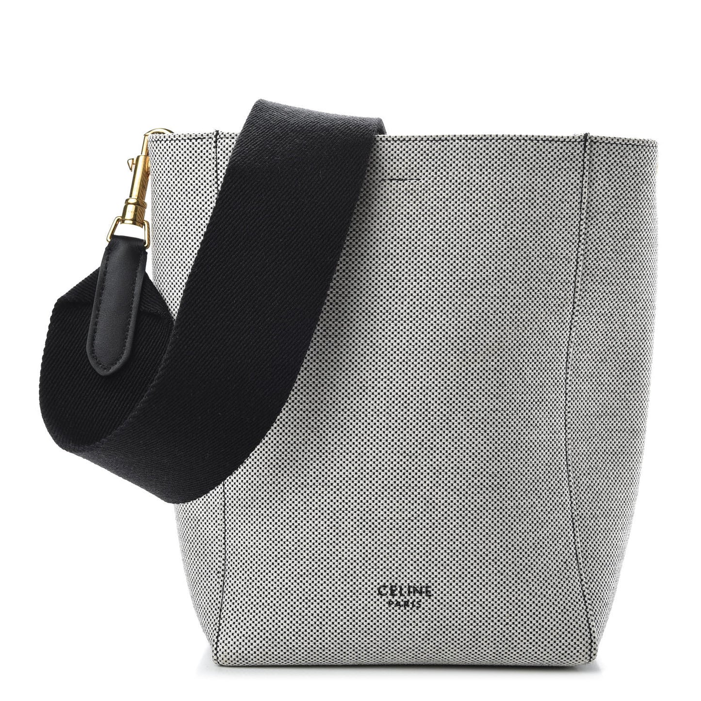 Textured Canvas Small Sangle Bucket Bag Black White