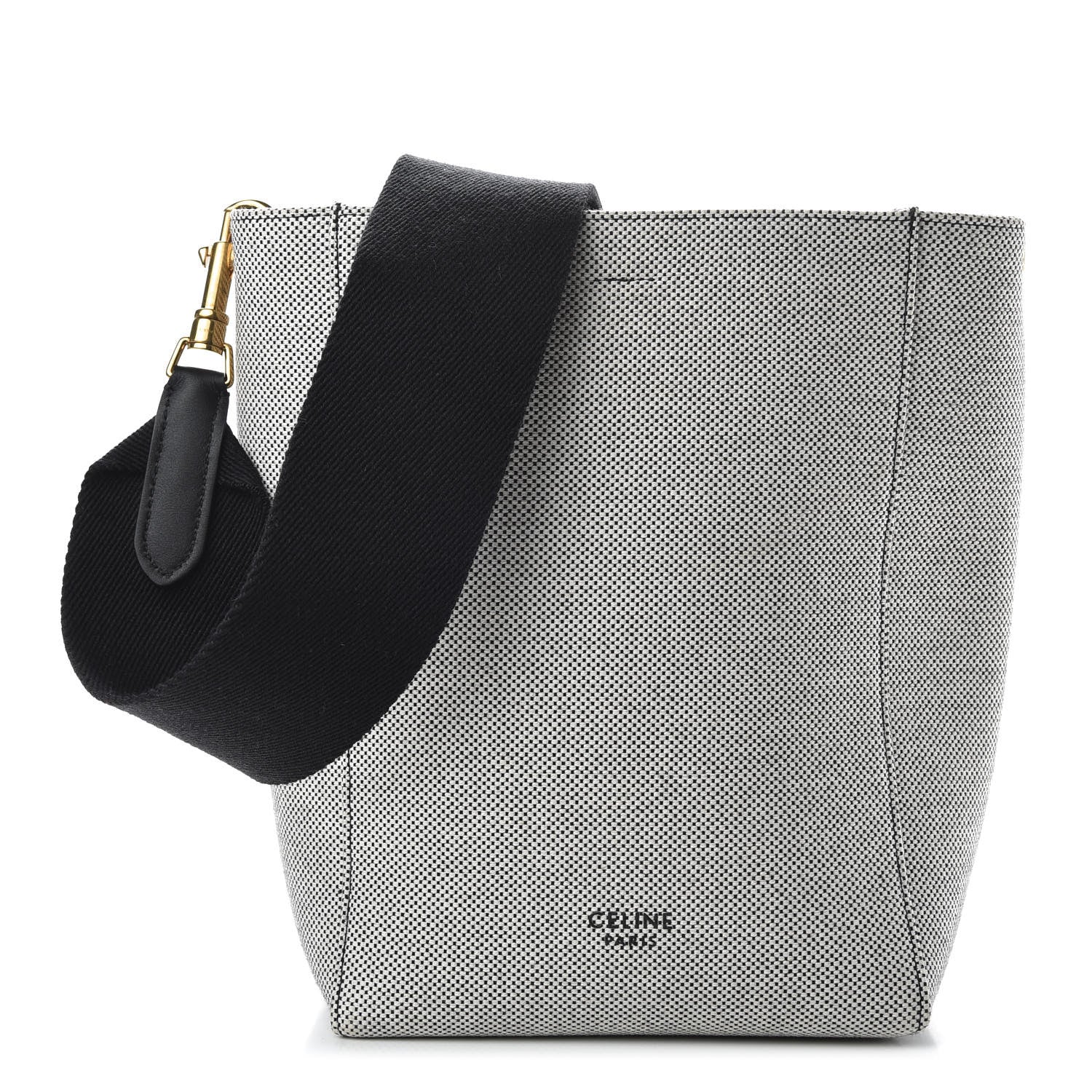 Celine Textured Canvas Small Sangle Bucket Bag Black White 1 of 9