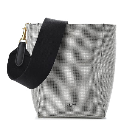 Celine Textured Canvas Small Sangle Bucket Bag Black White 1 of 9