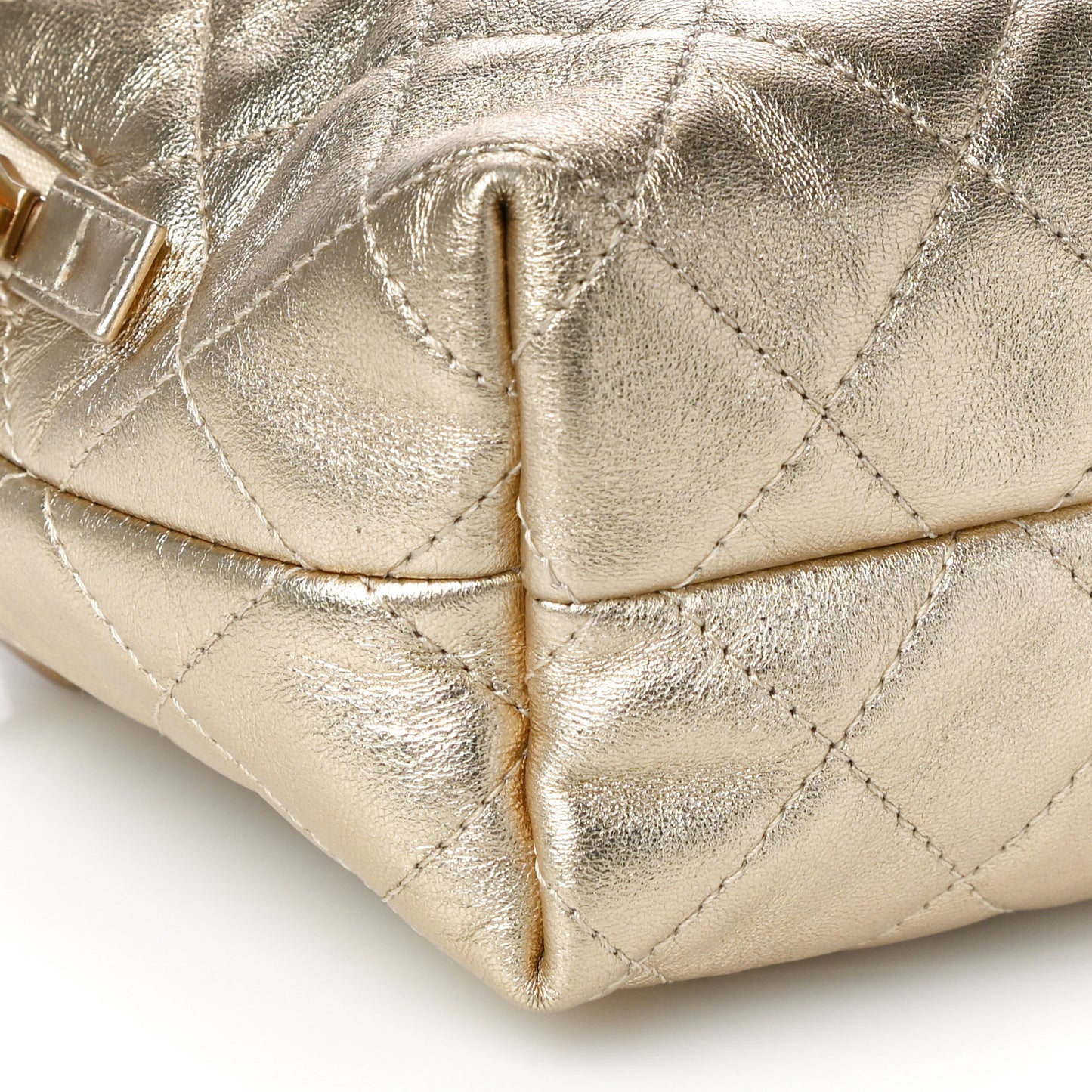 Metallic Lambskin Quilted Mini Bowling Bag Gold