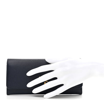 Prada Saffiano Metal Continental Flap Wallet Baltico Argento 2 of 6