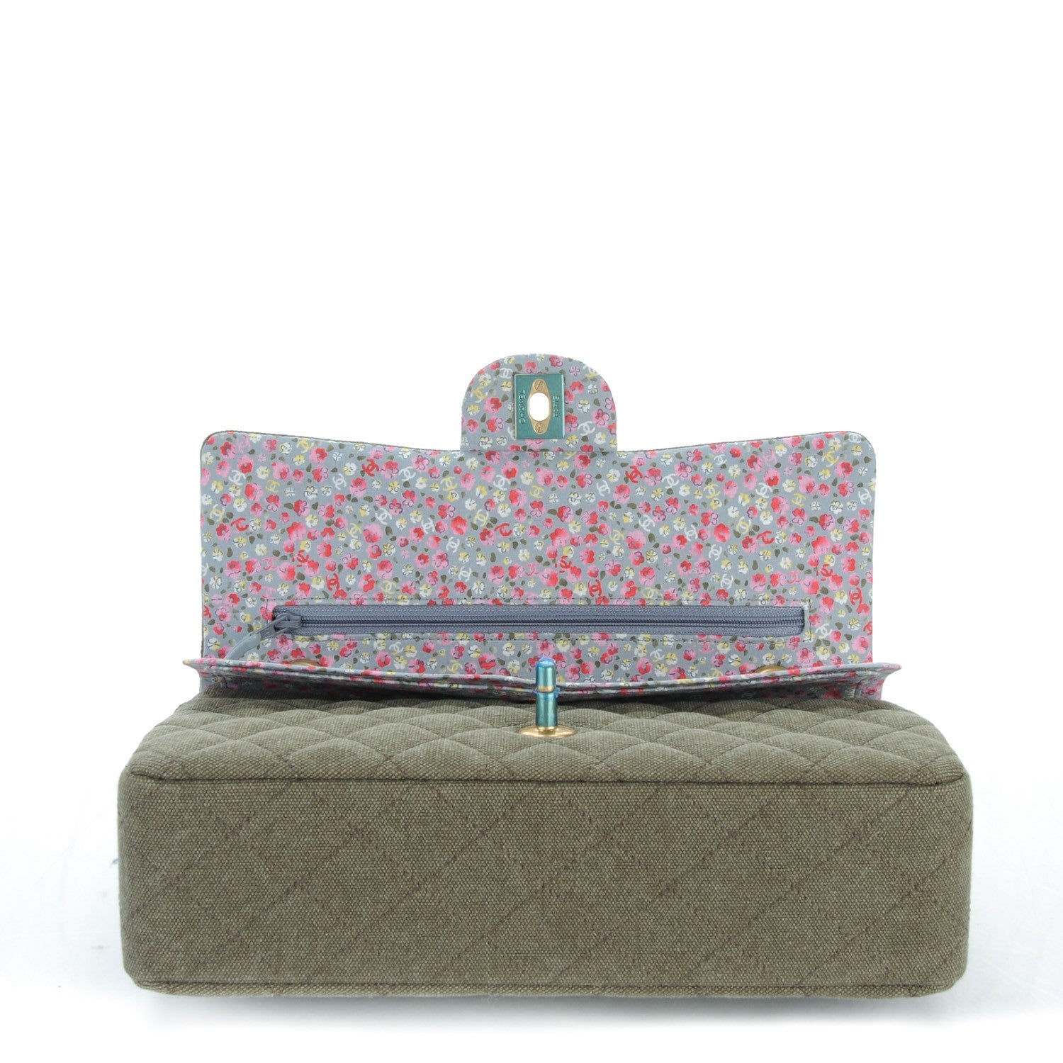 Chanel Toile Quilted Medium Cuba Double Flap Khaki 4 of 8