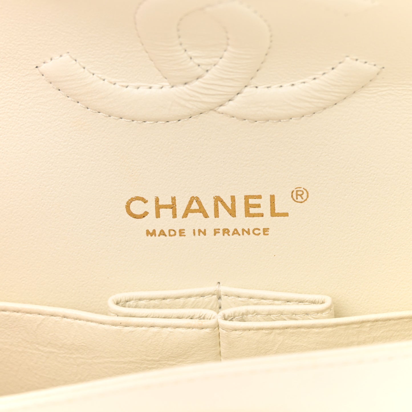 Lambskin Chevron Quilted Medium Double Flap Ivory