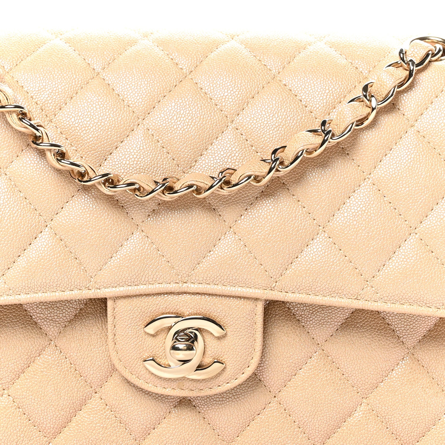 Chanel Iridescent Caviar Quilted Medium Double Flap Beige 7 of 9