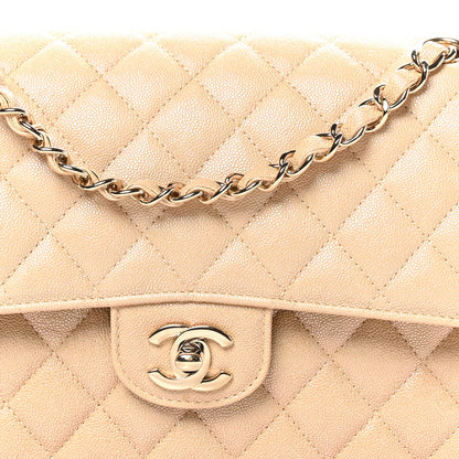 Chanel Iridescent Caviar Quilted Medium Double Flap Beige 7 of 9