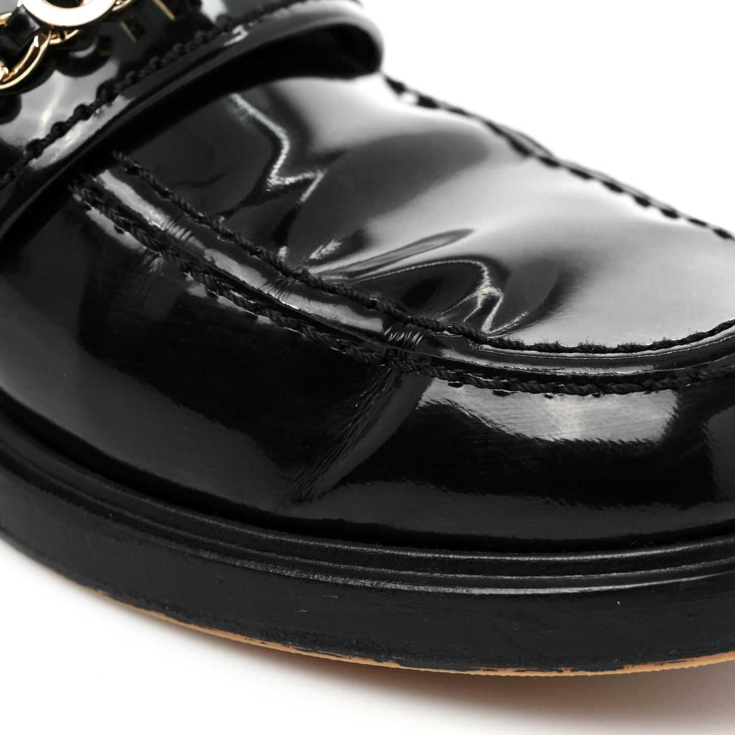 Shiny Calfskin Logo Loafers 38 Black