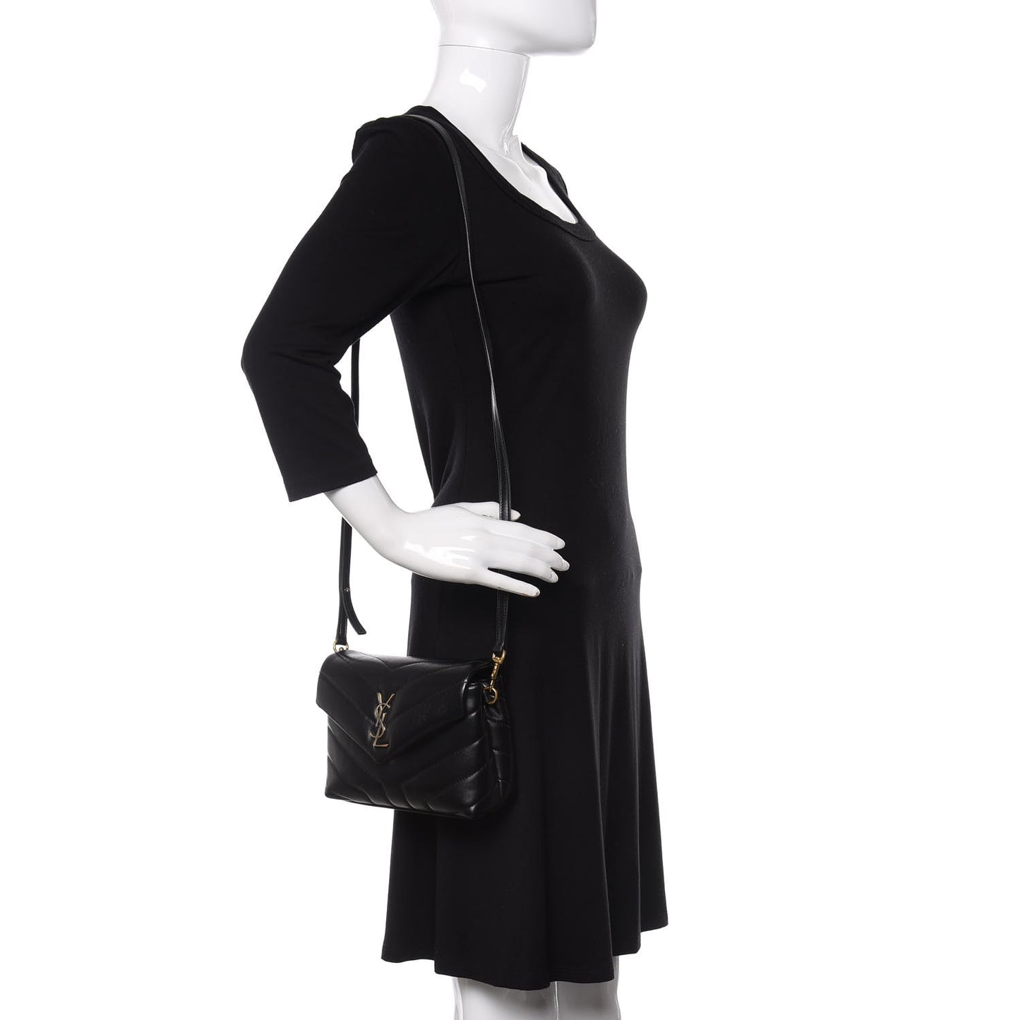 Calfskin Y Quilted Monogram Toy Loulou Crossbody Bag Black