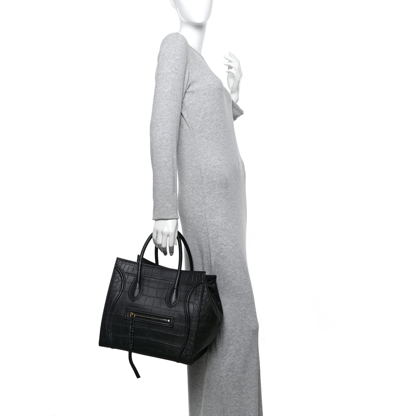 Crocodile Embossed Calfskin Medium Phantom Luggage Black