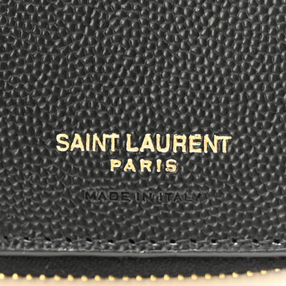 Saint Laurent Grain De Poudre Matelasse Chevron Monogram Compact Zip Around Wallet Black 7 of 11