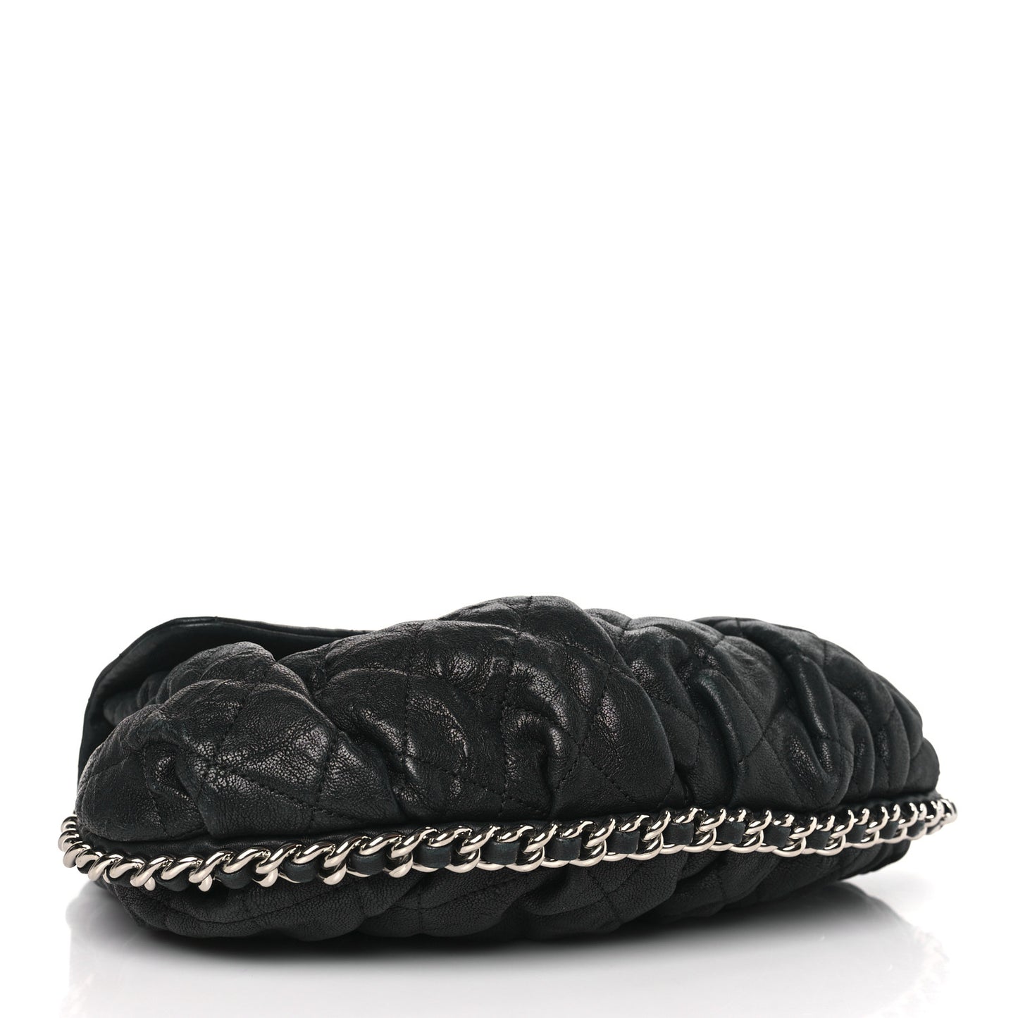 Washed Lambskin Quilted Chain Around Flap Black