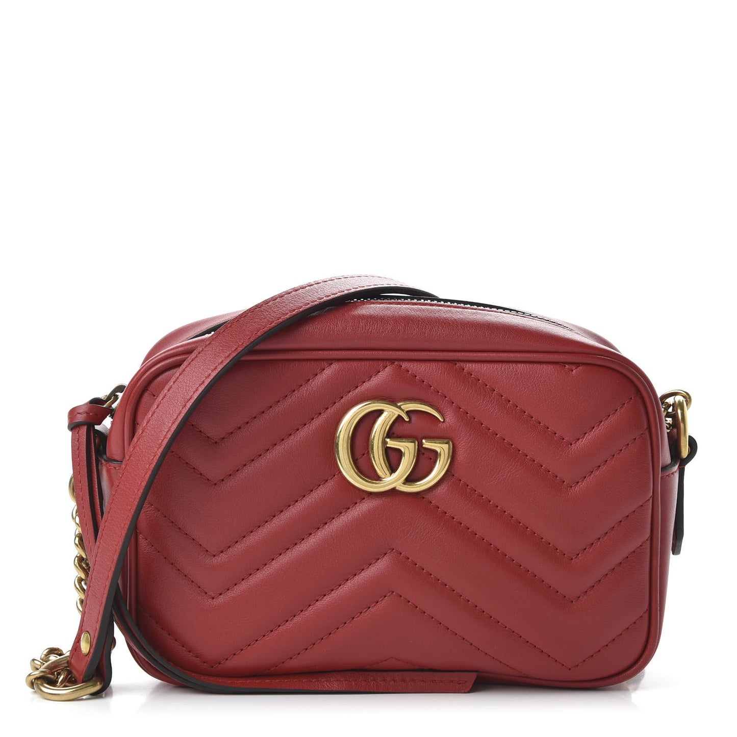 Calfskin Matelasse Mini GG Marmont Chain Shoulder Bag Hibiscus Red