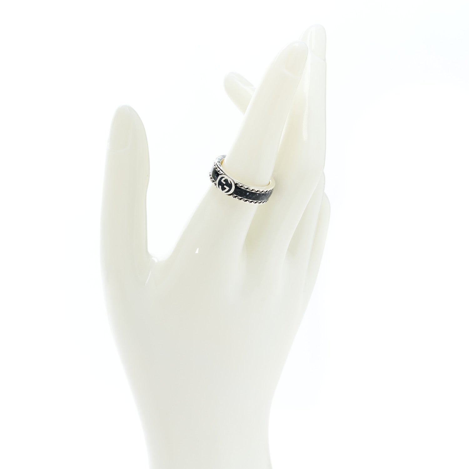 Gucci Sterling Silver Enamel Interlocking G Band Ring 54 7 2 of 6