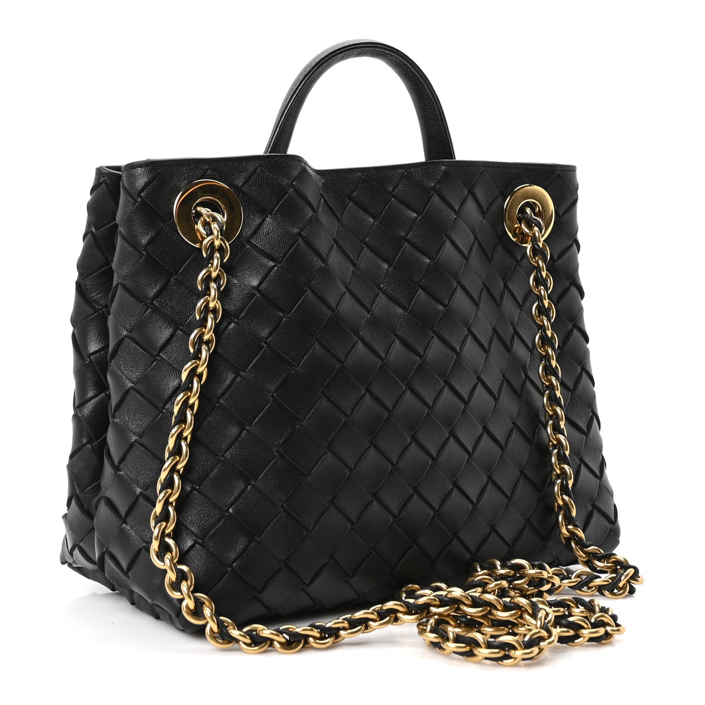 Nappa Intrecciato Small Andiamo With Chain Shoulder Bag Black
